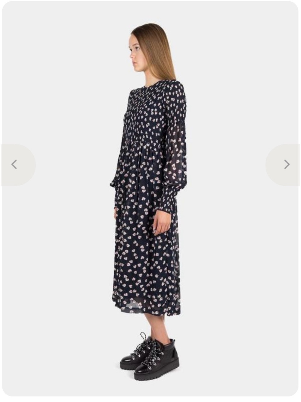 Ganni dress Rometty georgette sz 38 or US 6 medium navy with pink & white floral